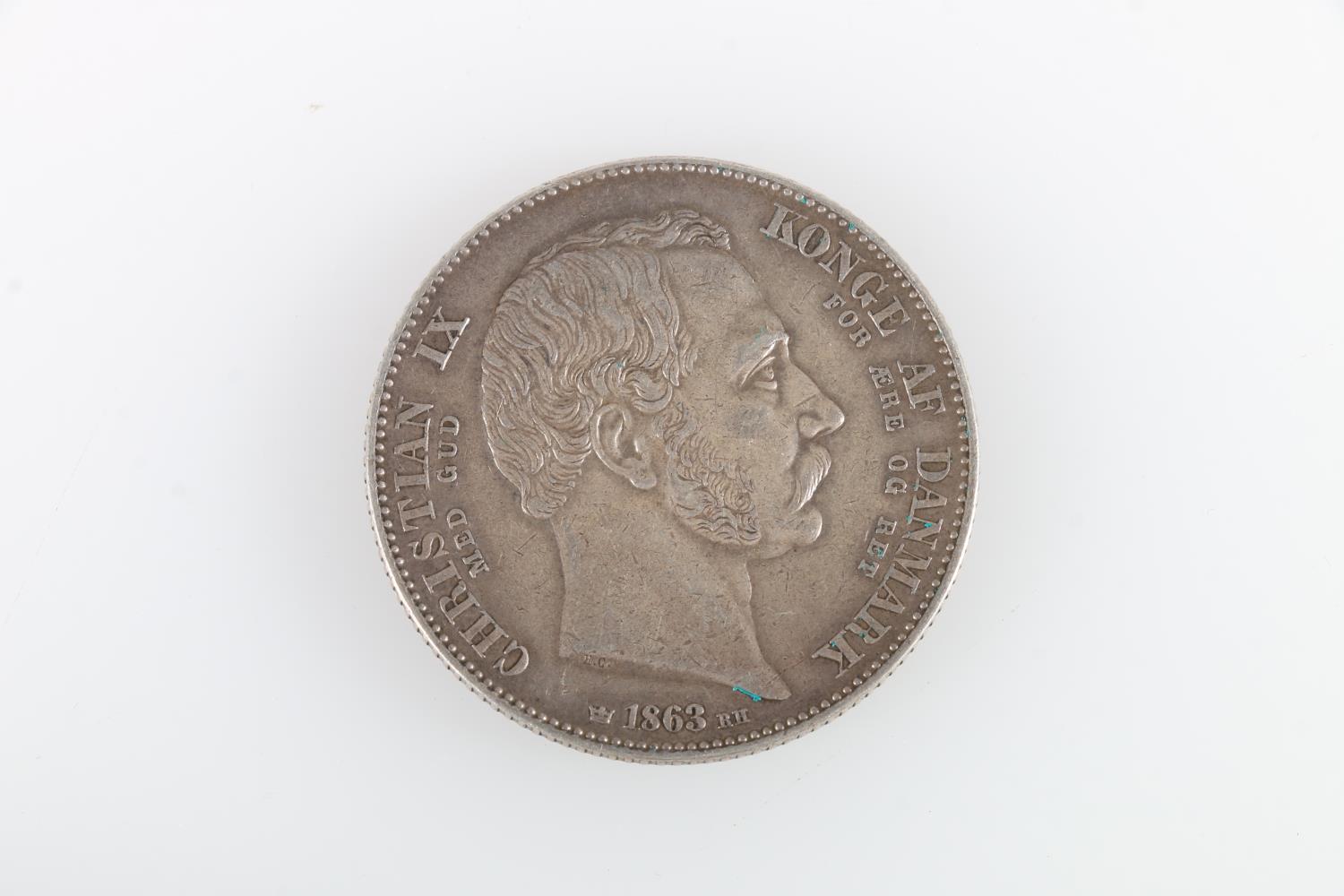 DENMARK Christian IX silver two rigsdaler 1863 HC-RH/FK, KM770.