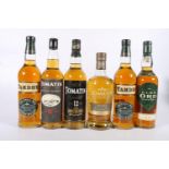 Six bottles of single malt Scotch whisky to include TOMATIN 10 year old old style 70cl 40% abv.,