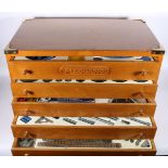 Meccano Outfit number 10 set contained within a five drawer chest with metal bound corners,