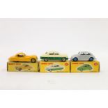 Three Dinky Toys diecast vehicles 157 Jaguar XK120 Coupe in yellow, 162 Ford Zephyr Saloon with