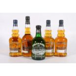Five bottles of Island single malt Scotch whisky to include four bottles of OLD PULTENEY 12 year old