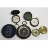 Georgian brass compass by Bate London, 37mm, another with enamel dial, cased, c1800 two other