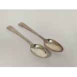 Pair of Provincial silver dessert spoons, bright cut and initialled 'L', by James Gordon Aberdeen