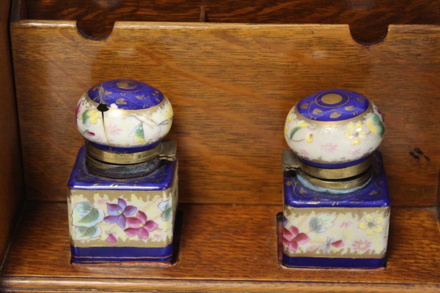 Unusual late 19th or early 20th century oak writing box of twin handled rectangular form with glazed - Image 3 of 9