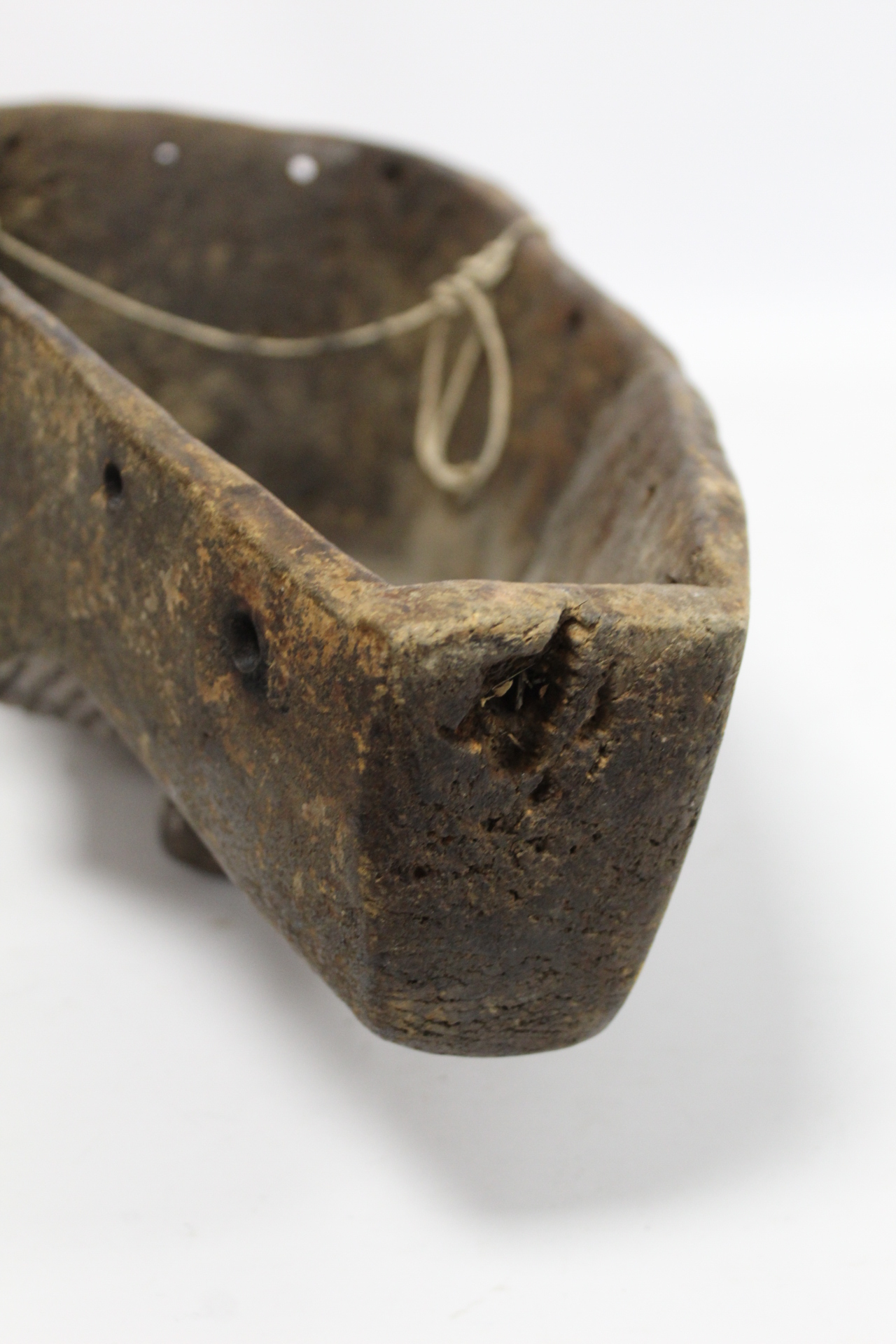 African tribal carved wooden mask of large elongated form with arched brow, conical ribbed eyes, - Image 8 of 8