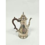 Silver small coffee pot of mid 18th century style, by C. S. Harris, 19.5cm, 409g / 13oz.