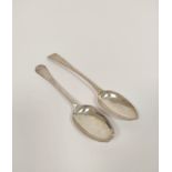 Silver dessert spoon, crested, by Richard Gosling 1750, another bright cut, 1786, 66g / 2oz. (2)