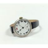 Swiss silver trench style watch, 'red twelve', on strap, 34mm.