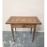 19th century Dutch marquetry inlaid card table, the swivel top inlaid with central urn, with