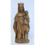 Antique carved walnut figure of the Virgin Mary holding the Christ Child, in the Continental