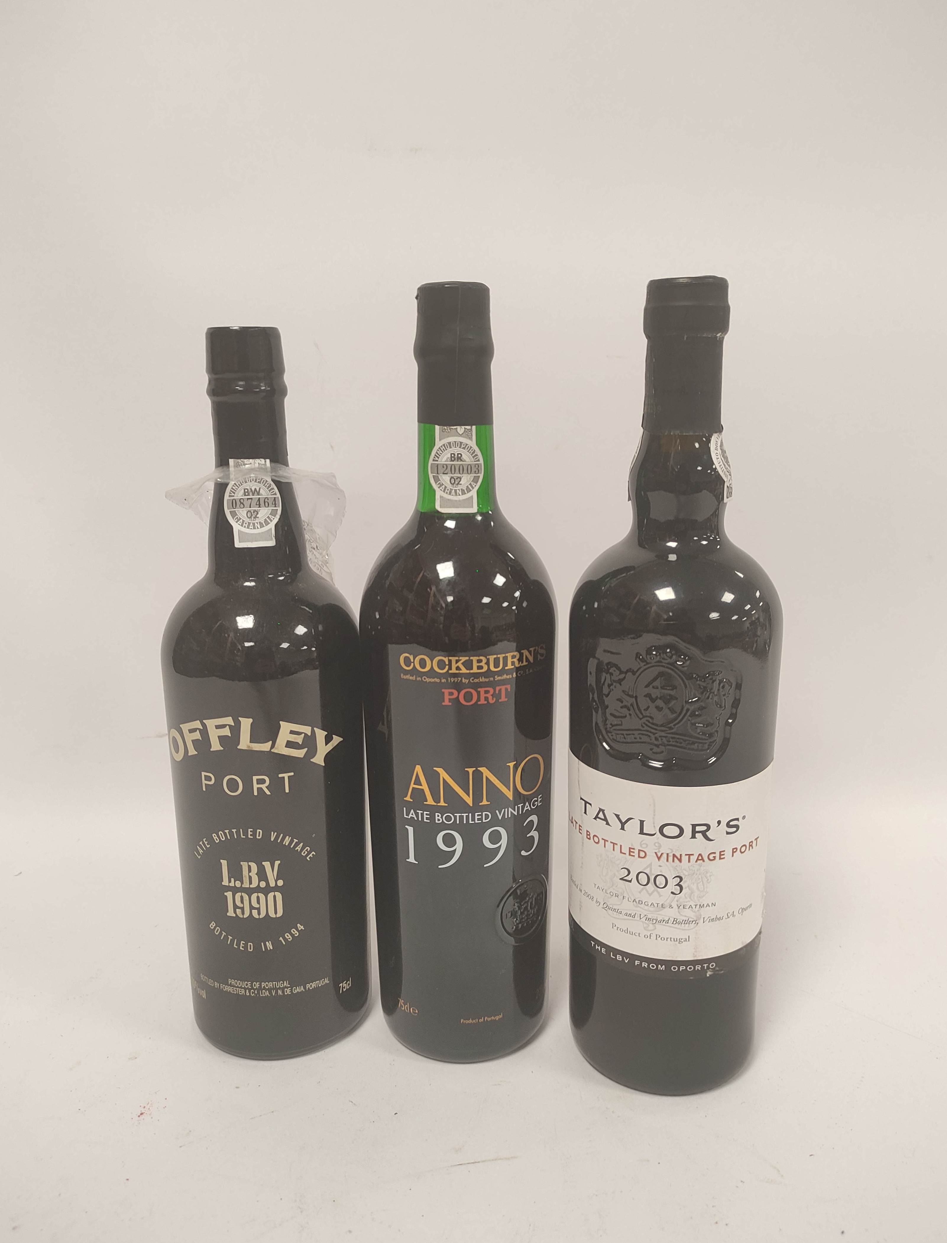 Three bottles of port to include Offley 1990 Port, bottled in 1994, 75cl, 20% vol, Cockburns Anno