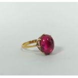 Ring with cabochon synthetic ruby doublet, probably 18ct gold, size 'N½.