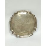 Silver square tray with shaped corners, 1292g / 41oz.
