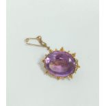 Victorian amethyst oval brooch in gold, probably 15ct.