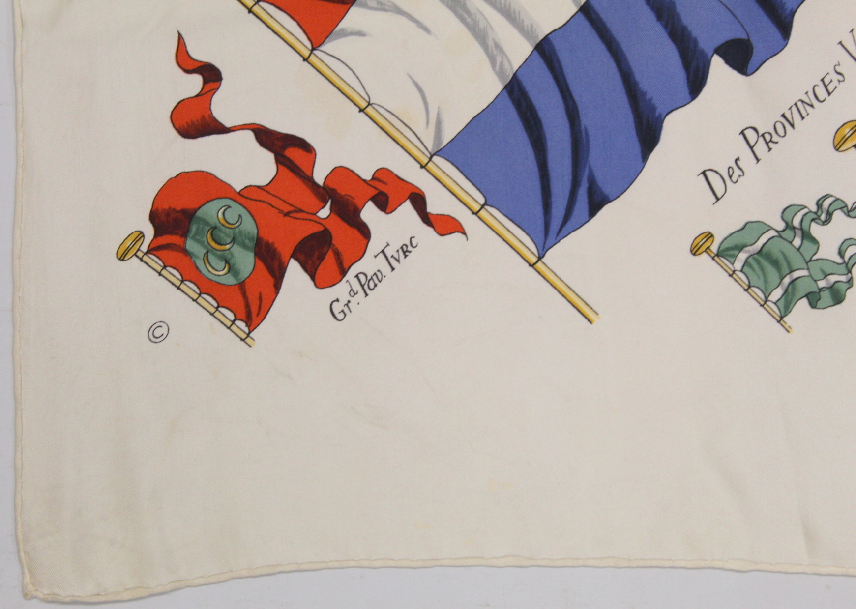 Hermès vintage silk "Pavois" pattern scarf designed by Philippe Ledoux, with coloured flags upon a - Image 3 of 7