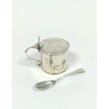 Silver plain drum mustard pot, with scroll handle, initialled, by John Langlands, Newcastle 1770,