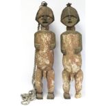 Pair of African tribal Gabon/DRC Ambete Mbete carved wooden standing reliquary figures of typical
