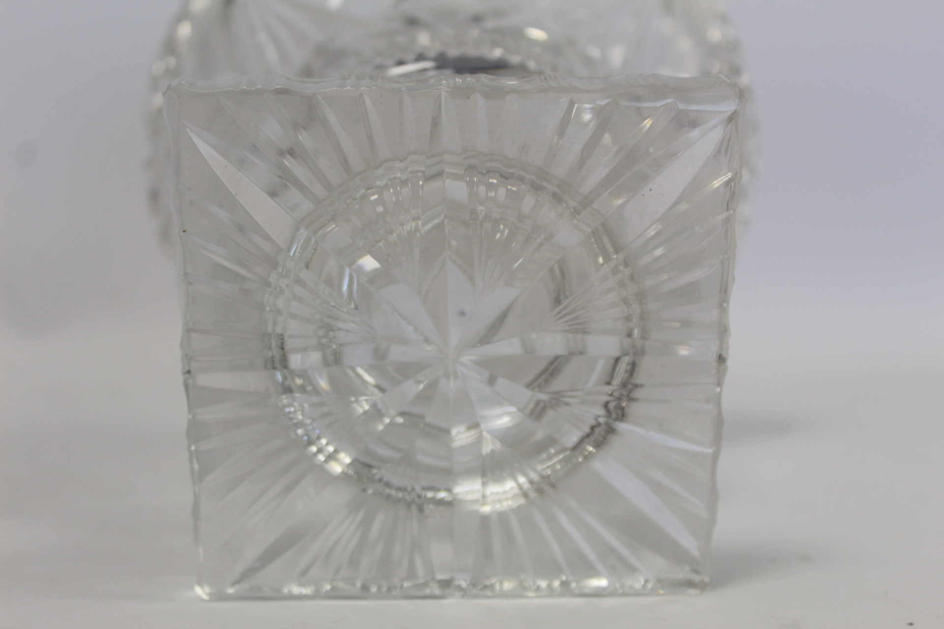 Cut glass sweetmeat bowl of campana form with short concave stem and square foot, 18cm high; another - Image 3 of 9