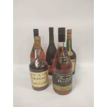 Five bottles of cognac and French brandy to include Hennessy Very Special Cognac, 70cl, 40% vol,
