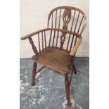 Ladies ash Windsor chair, the hoop frame and pierced splat on turned supports united by turned under