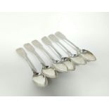 York - set of six silver tea spoons of fiddle pattern, initialled  'B', by Barber, Cattle and North,
