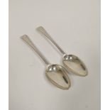 Duty Drawback mark - Pair of silver bright cut table spoons, maker's mark rubbed, probably George