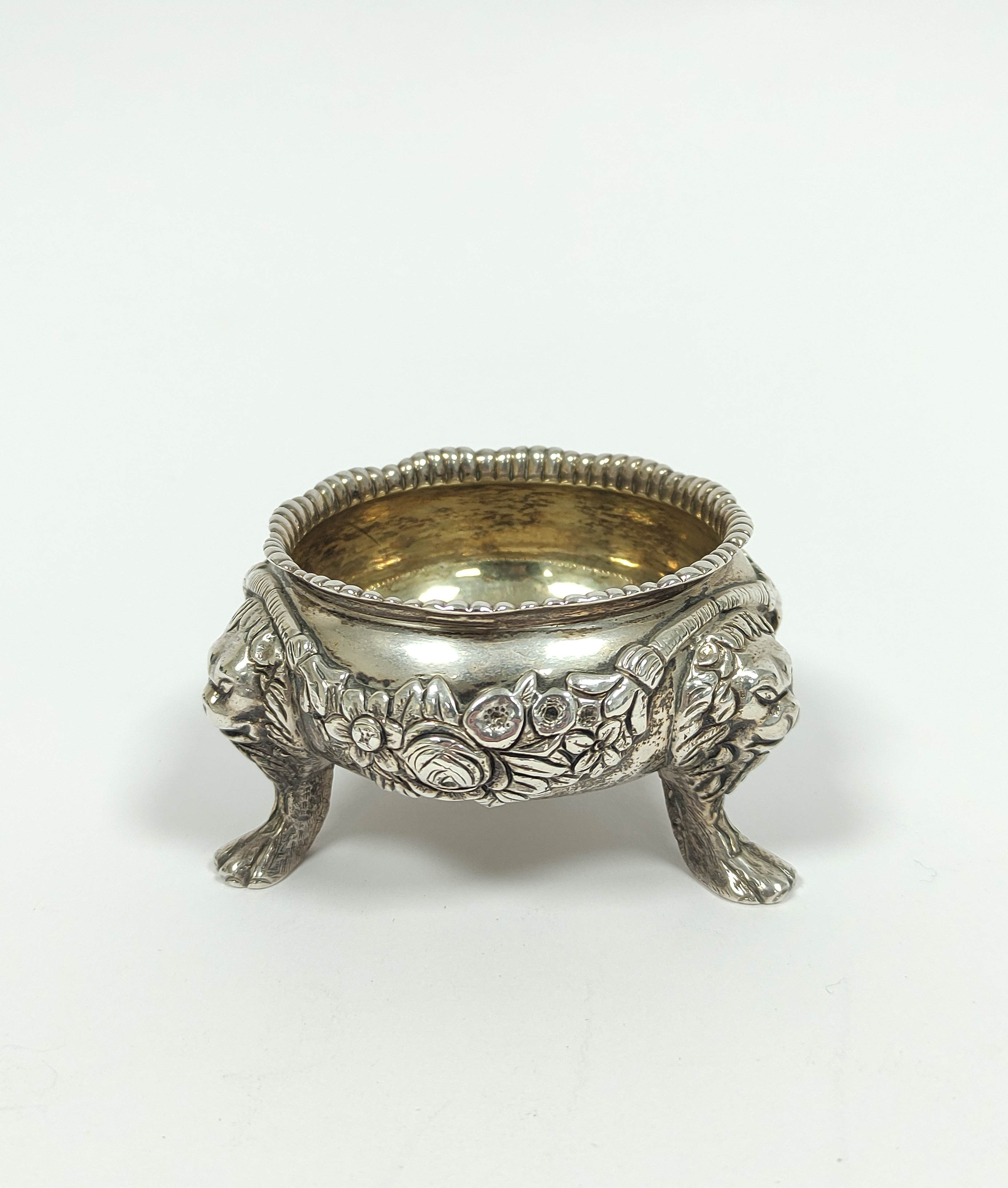 Pair of cast silver salts and good gauge with embossed swags, upon lion mask and furry paw feet, - Image 2 of 4