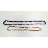 Antique silver rock crystal carnelian and garnet head necklace and an amethyst and bead necklace