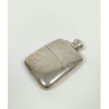 H. W. Dee, silver spirits flask, rounded rectangular with detachable cup and chained screw cap,