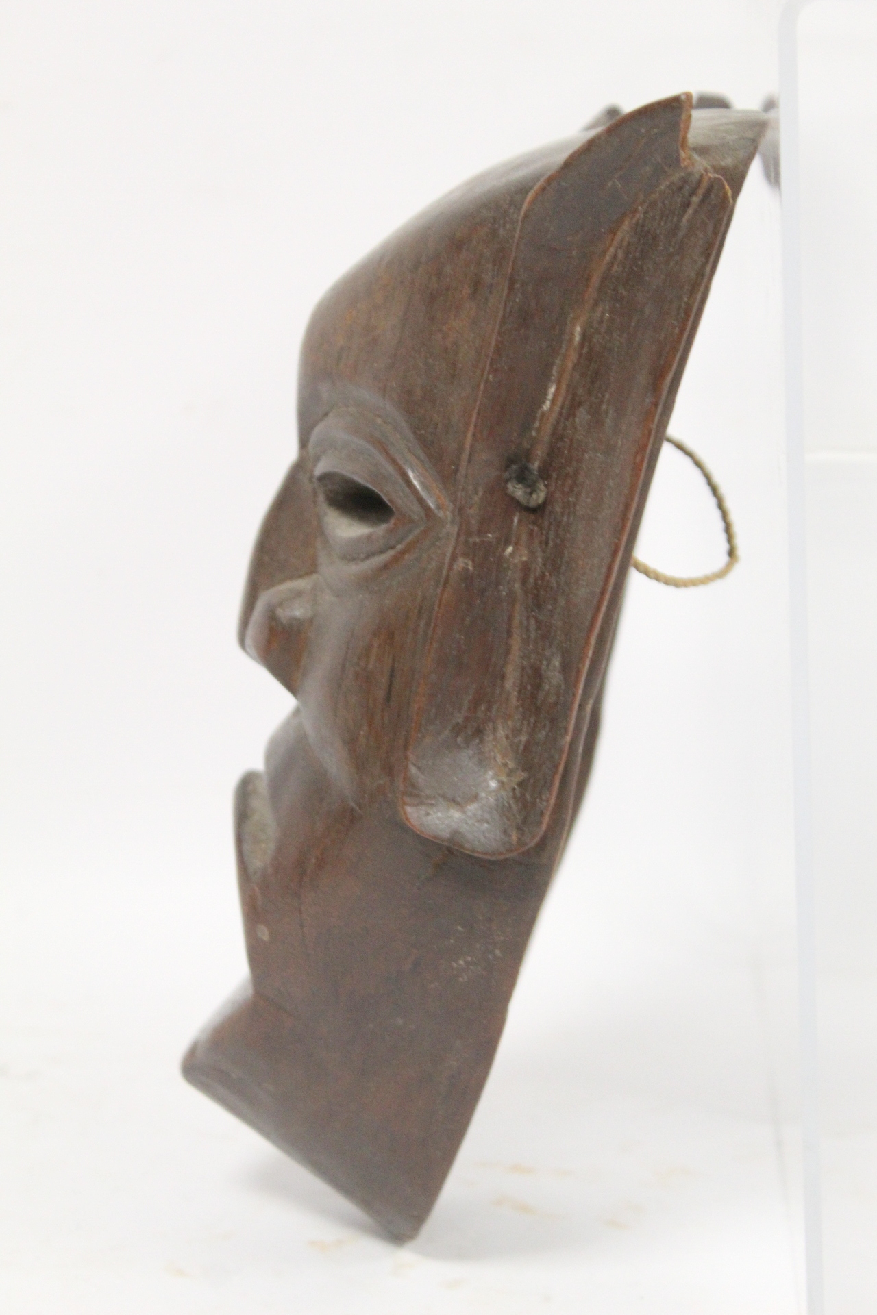 African carved hardwood monkey mask decorated with white and red pigments, with cane binding and - Image 9 of 13