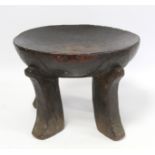 African tribal small circular milking stool, probably Hehe/Gogo Tanzania, with circular dished top