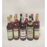 Seven bottles of Campari, 70cl, 25% vol, together with Vermouth and Martini etc.  (11)