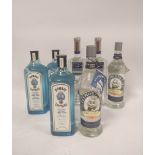 Seven bottles of gin to include three bottles of Bombay Sapphire London Dry Gin, 100cl, 47% vol, two