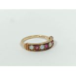 Half eternity style ring with opals and rubies, 9ct gold, 2g, size 'N'.