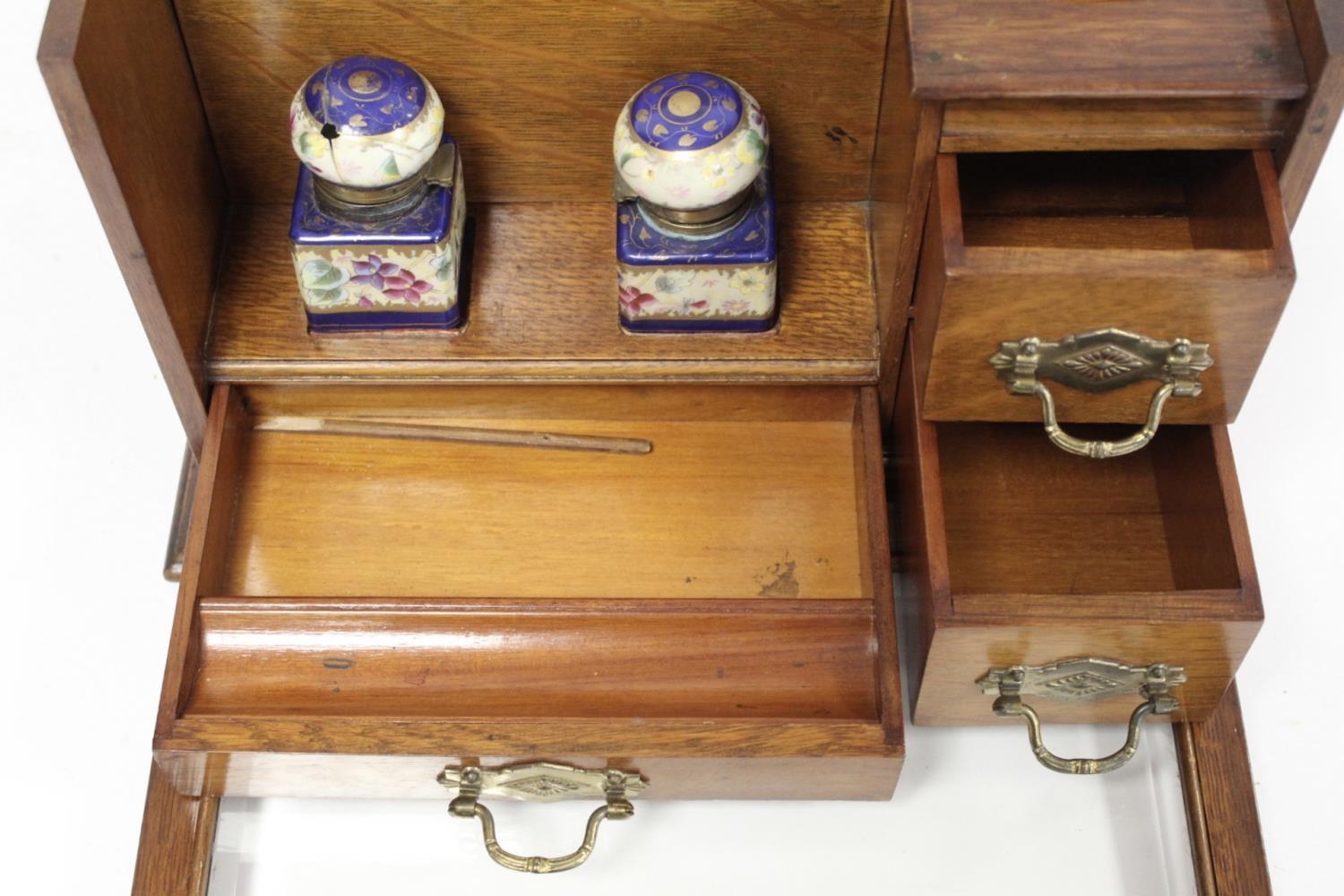 Unusual late 19th or early 20th century oak writing box of twin handled rectangular form with glazed - Image 5 of 9