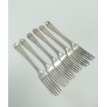 Set of six silver dessert forks, crested by Eley and Fearn 1802. 236g. 7.5 oz