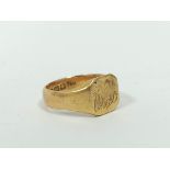 22ct gold signet ring, monogrammed, 10.4g, size 'S'.