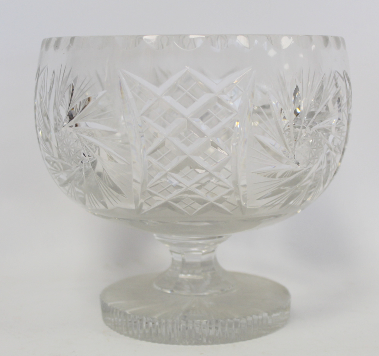 Cut glass sweetmeat bowl of campana form with short concave stem and square foot, 18cm high; another - Image 5 of 9