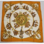 Hermès vintage silk "Silhouettes Navales" scarf designed by Philippe Ledoux with orange border, 82cm