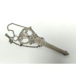 H. W. Dee, silver engraved embroidery scissors with suspension chains, for Thornhill, Bond Street,