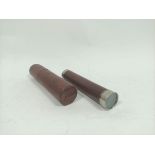 Unusual old Sheffield plated three-draw telescope by Ramsden, London, in mahogany, 24.5cm, with