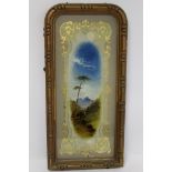 Victorian reverse painting on glass ' Swiss Valley Near Perropolis' within gilt foliate scroll