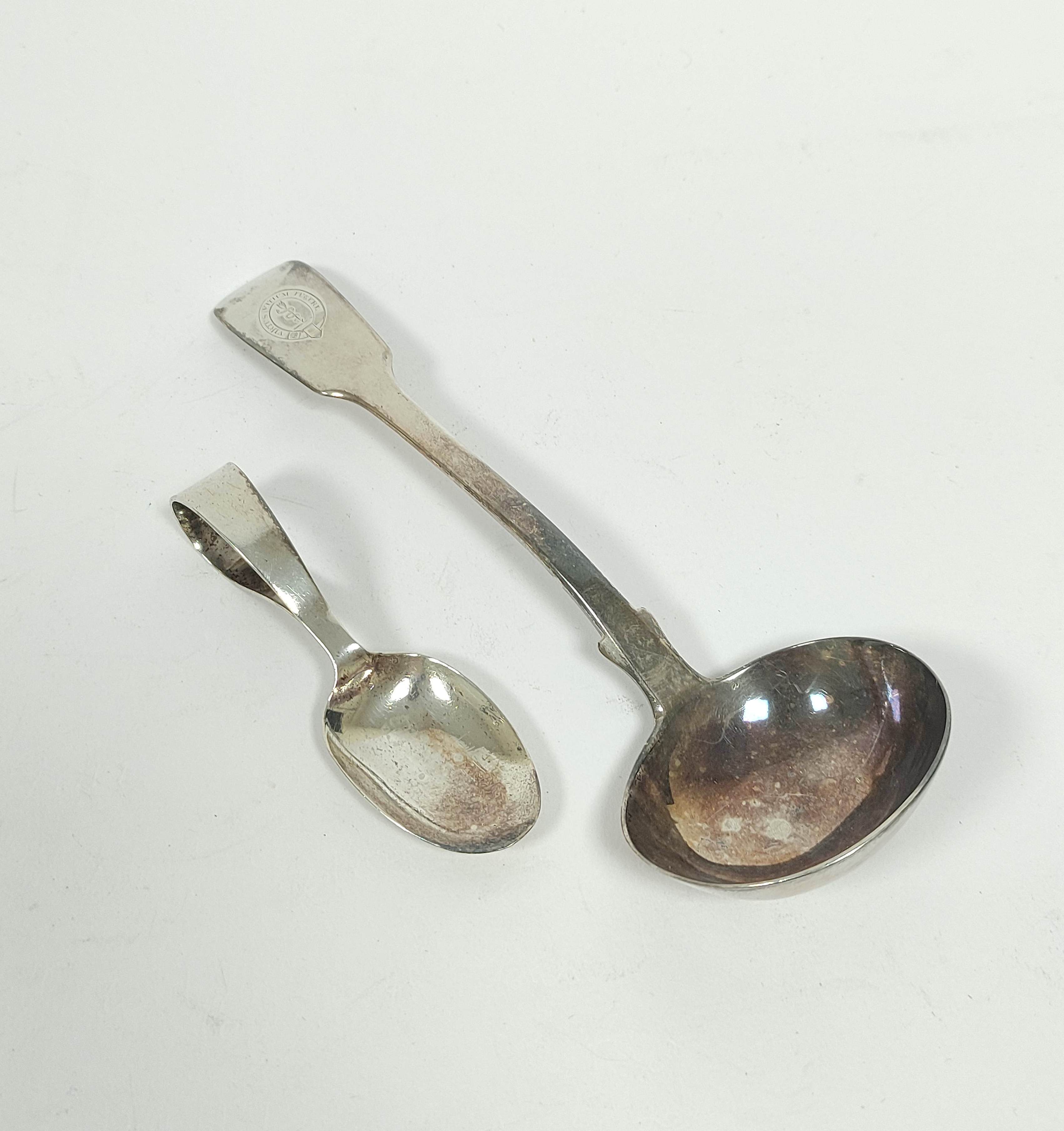 Silver sauce ladle, 1533 and a child's spoon, 72g / 2½oz.