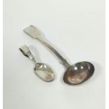 Silver sauce ladle, 1533 and a child's spoon, 72g / 2½oz.