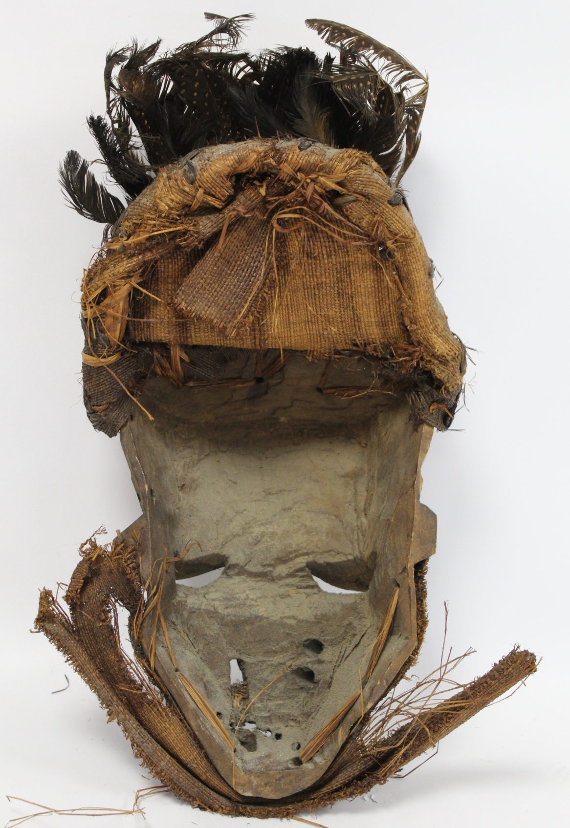 African tribal DRC Pende Mbangu sickness mask, the abstract carved wooden face with black and - Image 3 of 6
