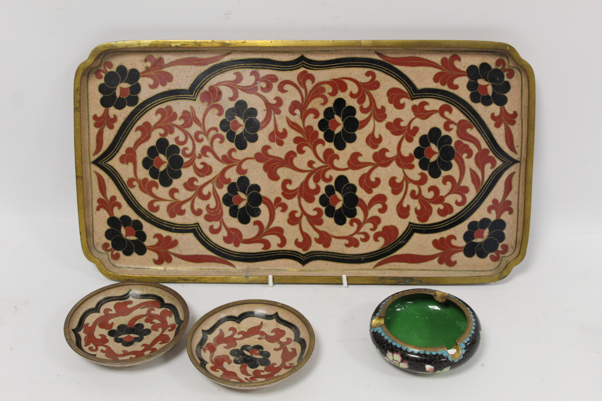 Late 19th/early 20th century Chinese cloisonne tray of rectangular form, with black and red floral
