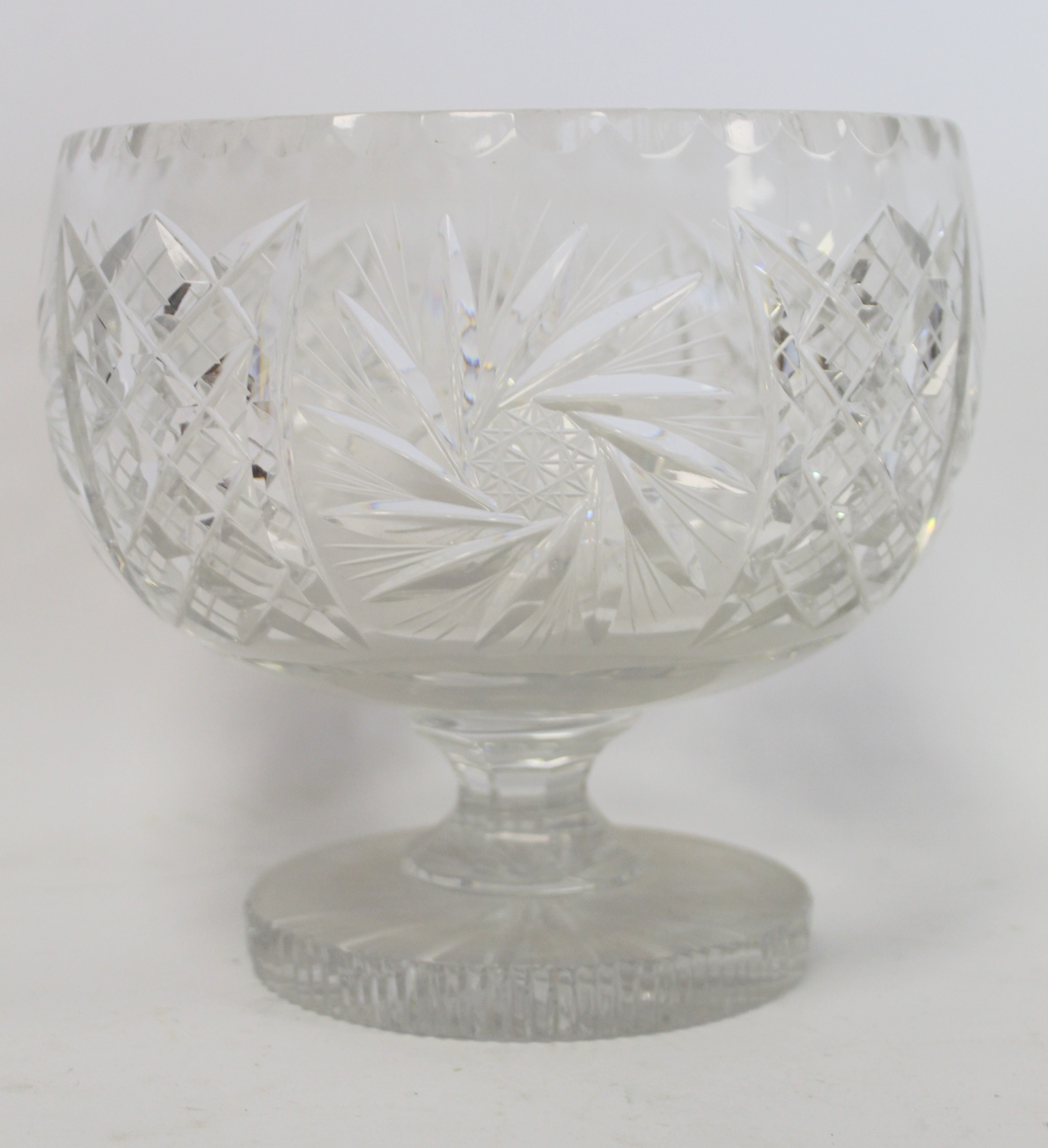 Cut glass sweetmeat bowl of campana form with short concave stem and square foot, 18cm high; another - Image 4 of 9