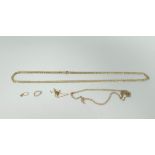 Two gold filed curb necklets and tow other pieces, 9ct, 24g.