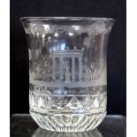 Rare French Charpentier early 19th century cut and engraved glass beaker, engraved with a church,