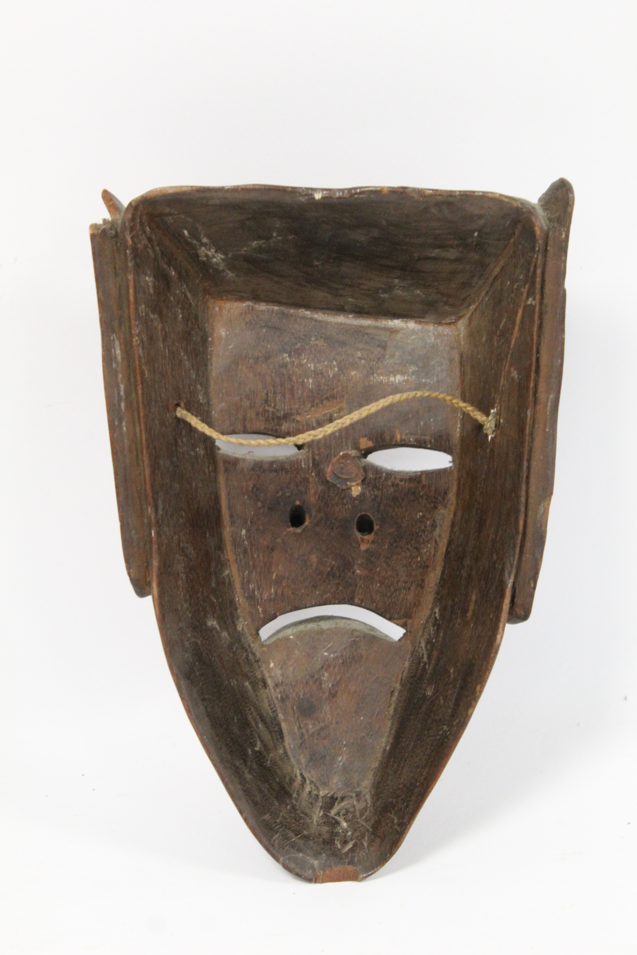 African carved hardwood monkey mask decorated with white and red pigments, with cane binding and - Image 8 of 13